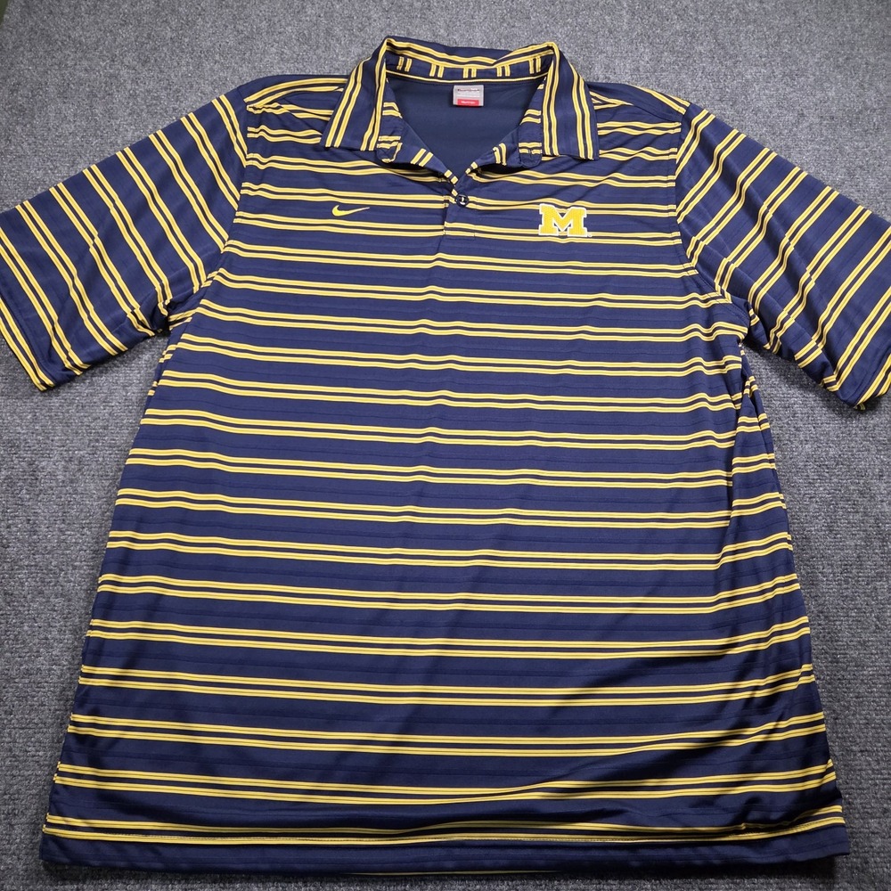 Nike Team Michigan Wolverines Dri-FIT Striped Performance Polo Shirt XL